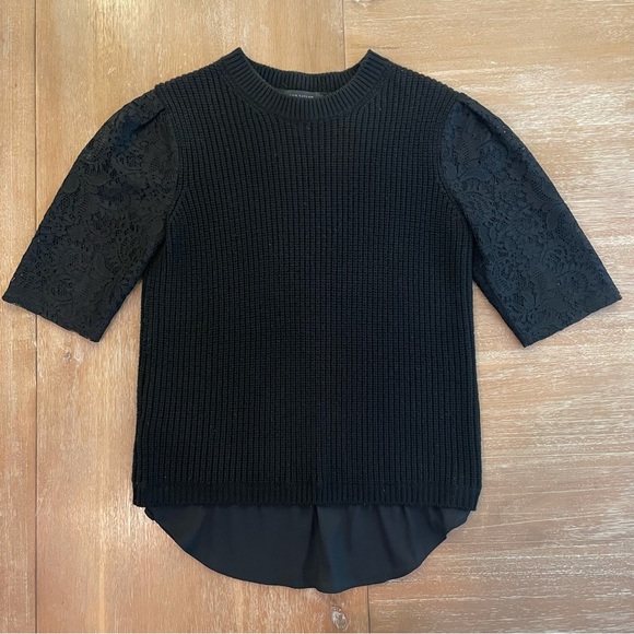 Ann Taylor Black Sweater with Lace - Picture 1 of 4